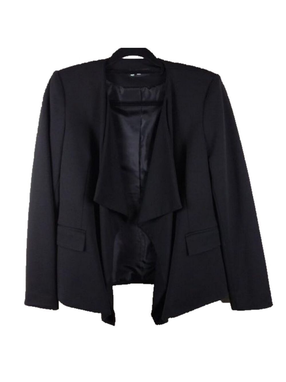 Karl Lagerfeld Paris Black Waterfall Open Front Long Sleeve Cardigan Blazer
